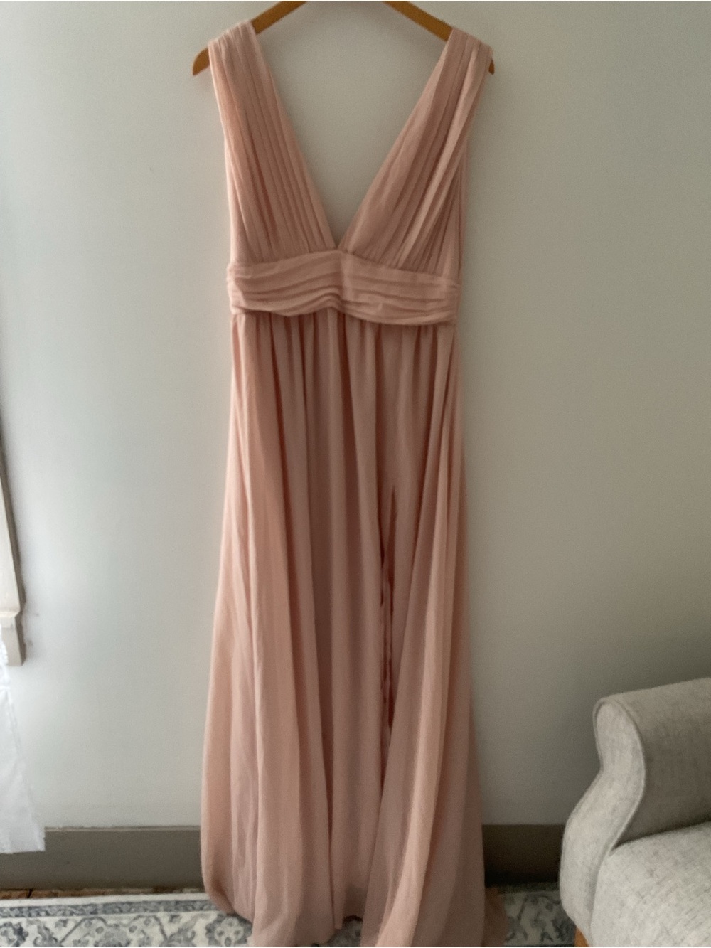 Lulus Heavenly Hues Blush Pink Chiffon V-Neck Maxi Dress NWT Large - Picture 5 of 14